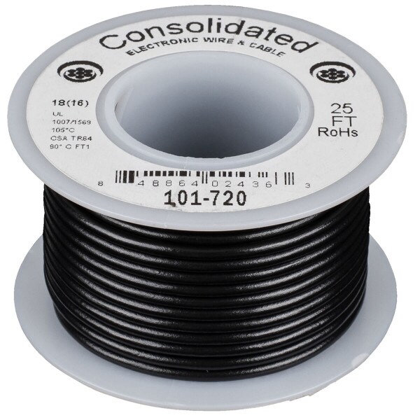 Main product image for Consolidated Stranded 18 AWG Hook-Up Wire 25 ft. Bla 101-720